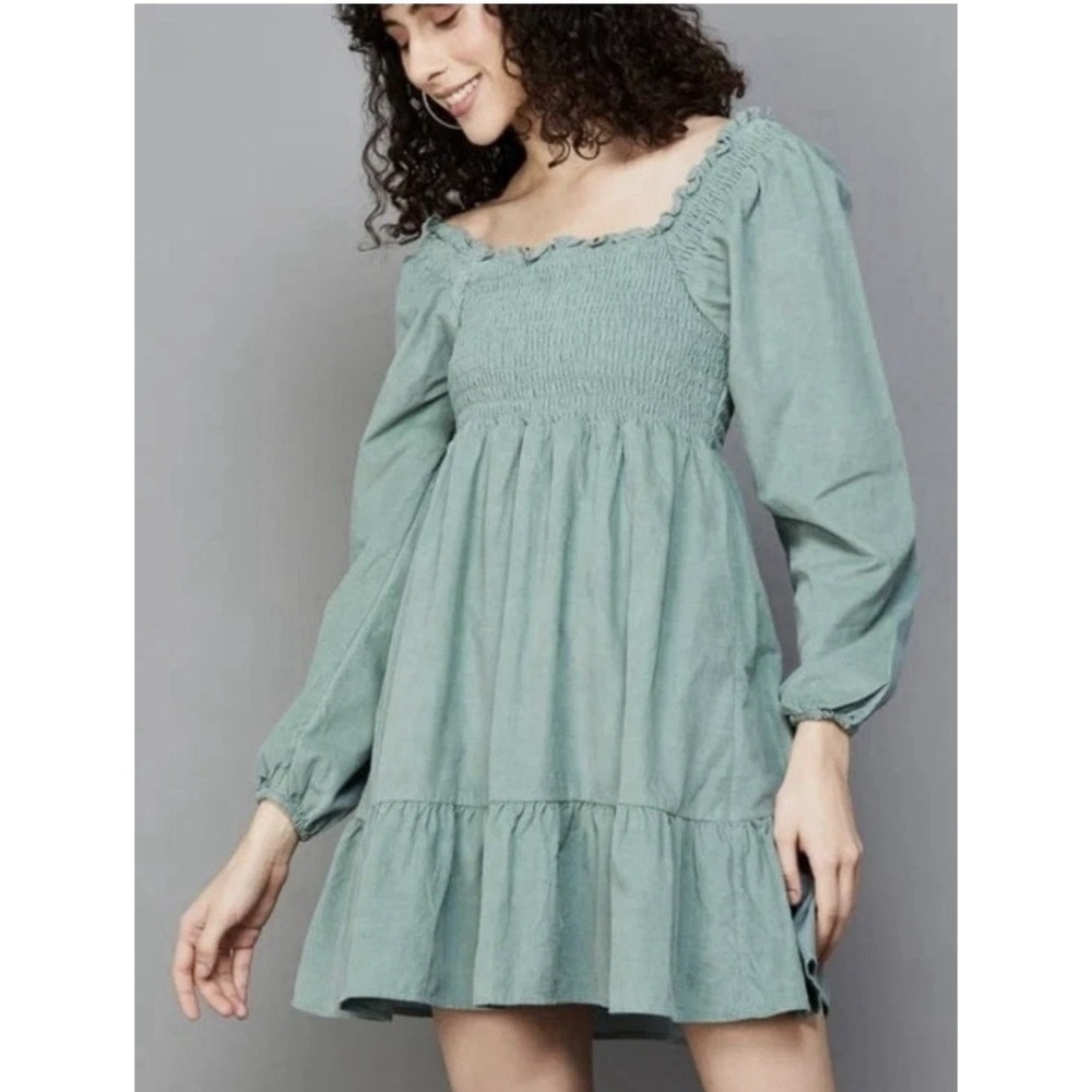 American Eagle Smocked Puff Sleeve Mini Dress Sage‎ Green NWT Small
